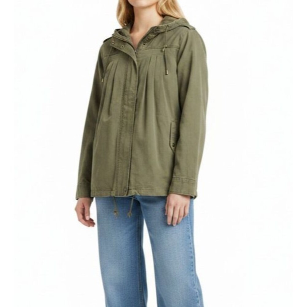 NEW Lucky Brand Military Utility Jacket Women Plus 1X Army Green Hooded Pleats